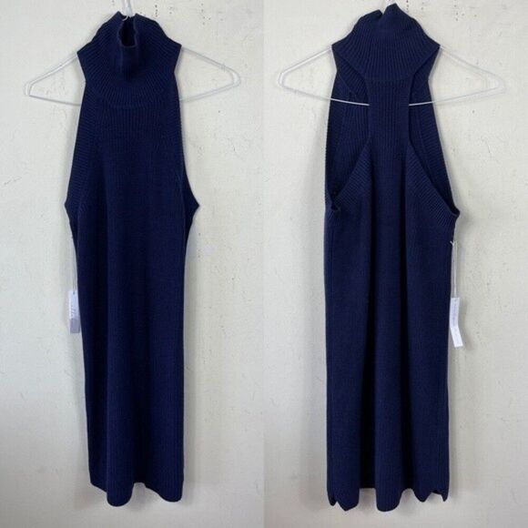 NWT Callahan Fisher Mini Blue Knit High Neck Racer Back Sweater Tank Dress L - Picture 8 of 12